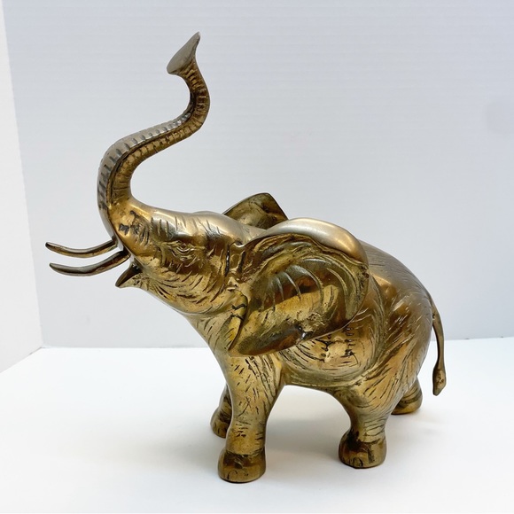 Mid Century Brass Large Elephant Sculpture Made in Korea Antique